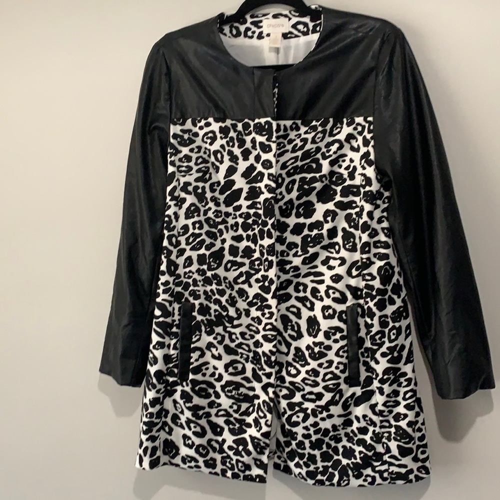 CHICO’S Cheetah Print Long Jacket, Size Chico’s 1